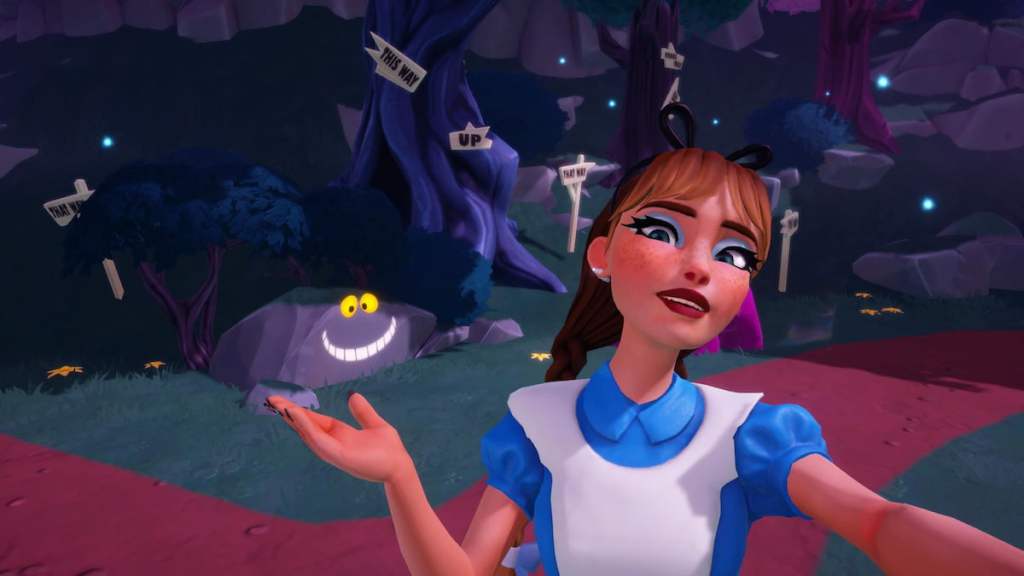 A Cheshire Cat smile on a rock in Disney Dreamlight Valley