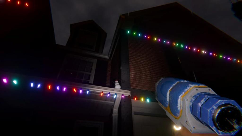 A dancing snowman on a roof for the Christmas 2023 event in Phasmophobia