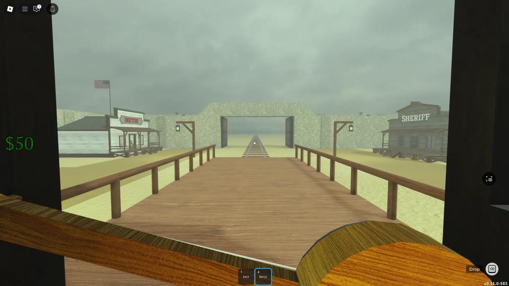 A player showing the correct camera position needed to play the 3rd note on the Banjo in Dead Rails Roblox experience