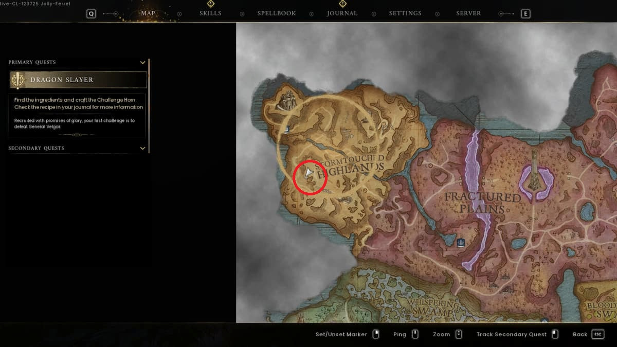 Dragon Tooth location on Stormtouched Highlands map