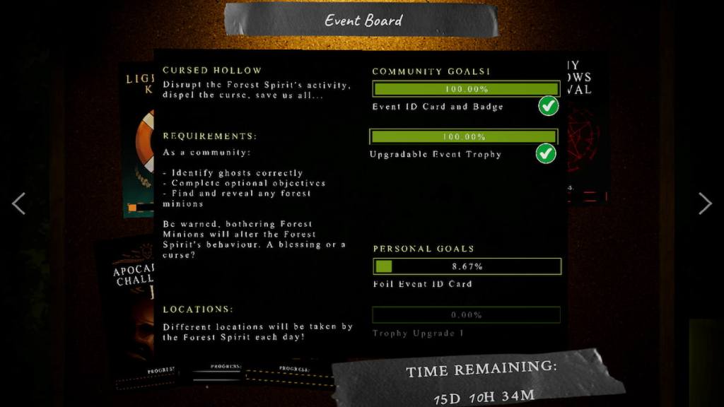 The Cursed Hollow event board in Phasmophobia