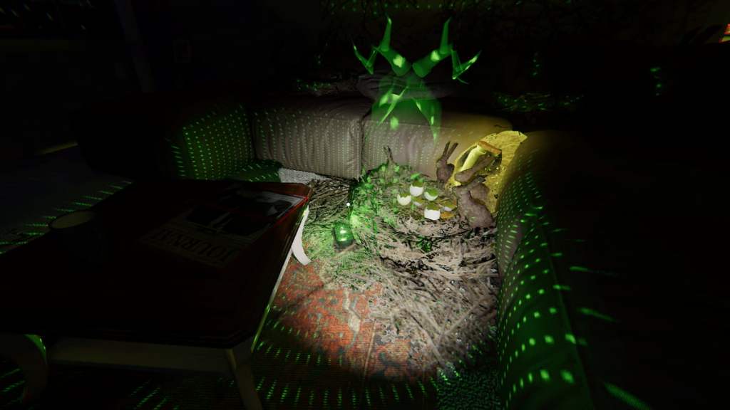 A Forest Minion jumping at the screen towards the player in PHasmophobia