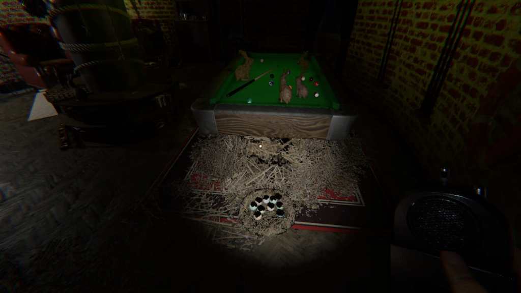 Forest Minion nest in game room at Point Hope in Phasmophobia