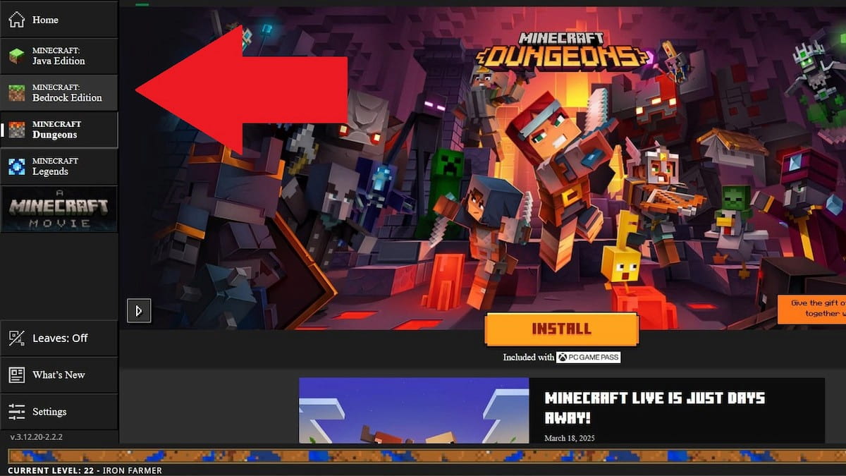 Edition tabs in Minecraft Launcher