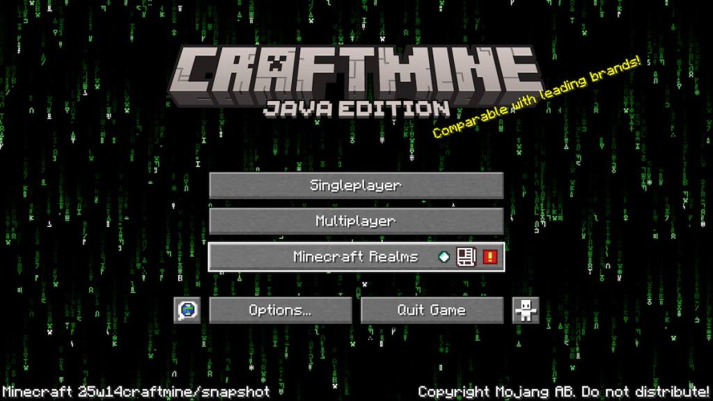 Craftmine Update menu