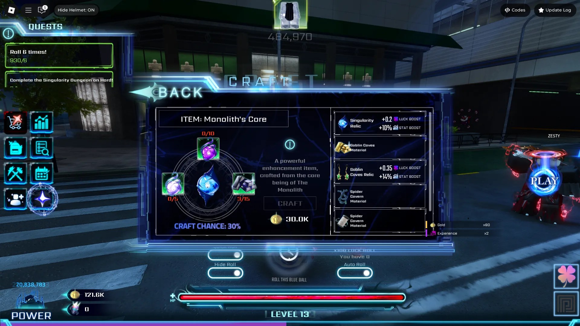 Preview of the crafting menu that lets you craft items in Hunters Roblox experience