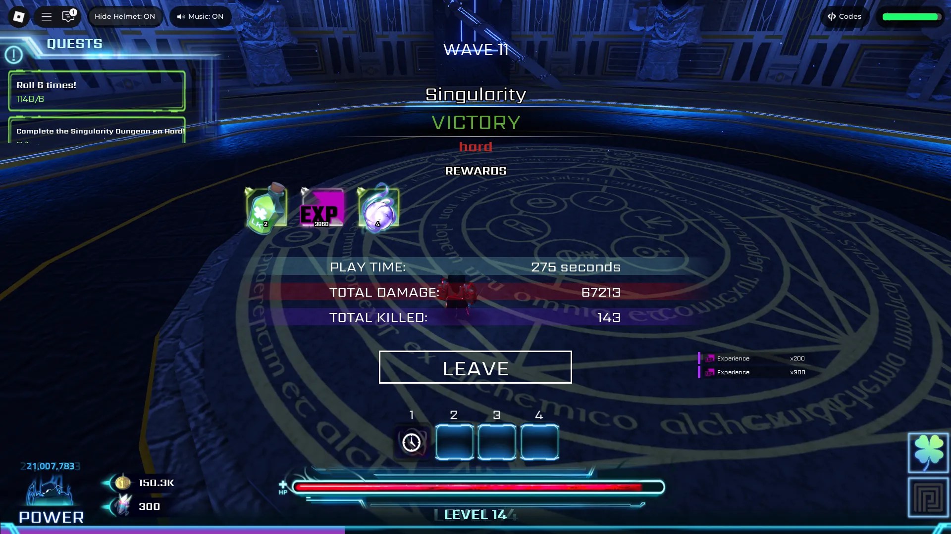 Preview of rewards a player can get at the end of a Dungeon in Hunters Roblox experience