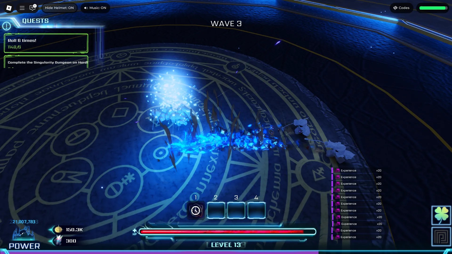 A player farming XP in a Dungeon in Hunters Roblox experience