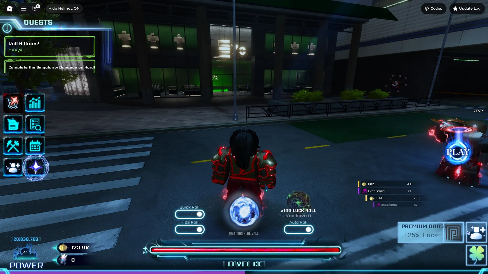 Preview of some of the luck bonuses you can get in Hunters Roblox experience