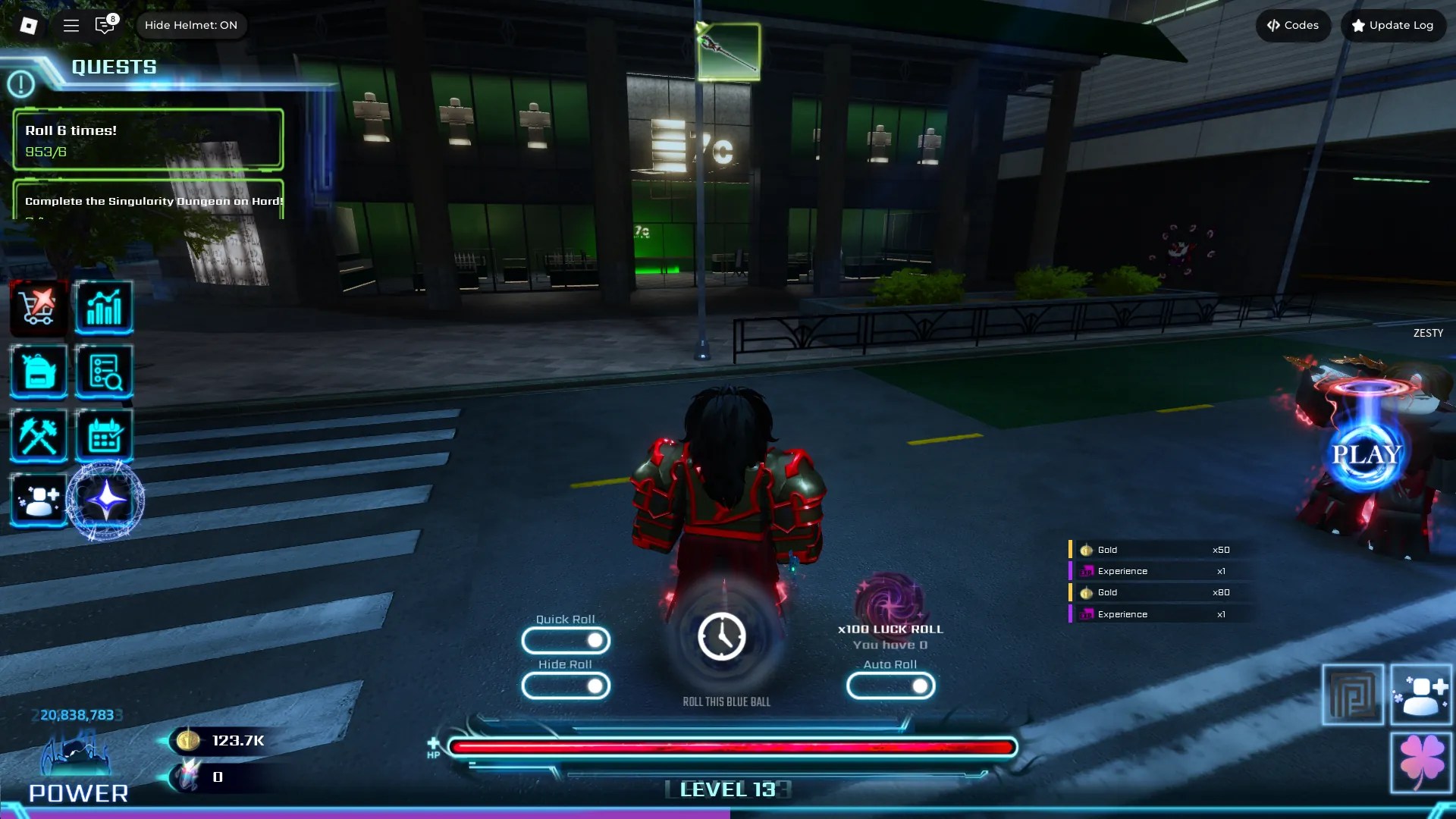 A player rolling equippment and skills in Hunters Roblox experience