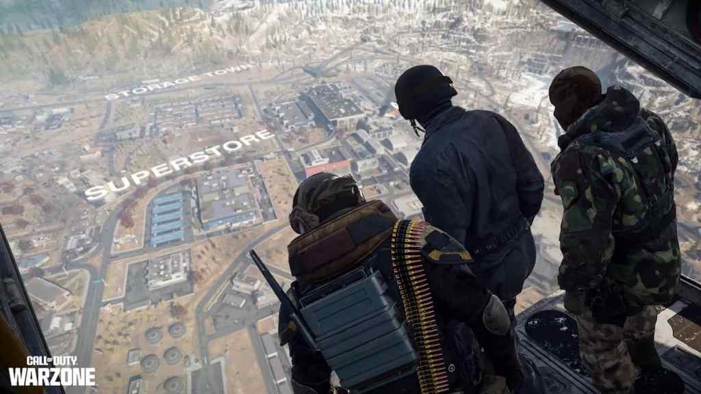 Warzone operators looking down at Verdansk from out of the plane