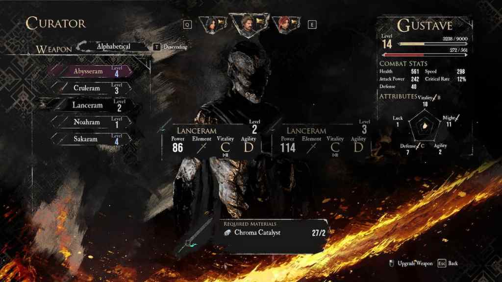 The Curator menu in Expedition 33