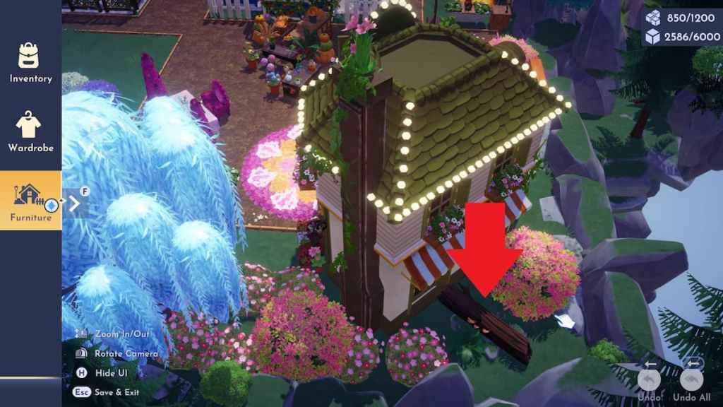 The Jabberwock's log behind a house in a corner of a forest marked in DDV