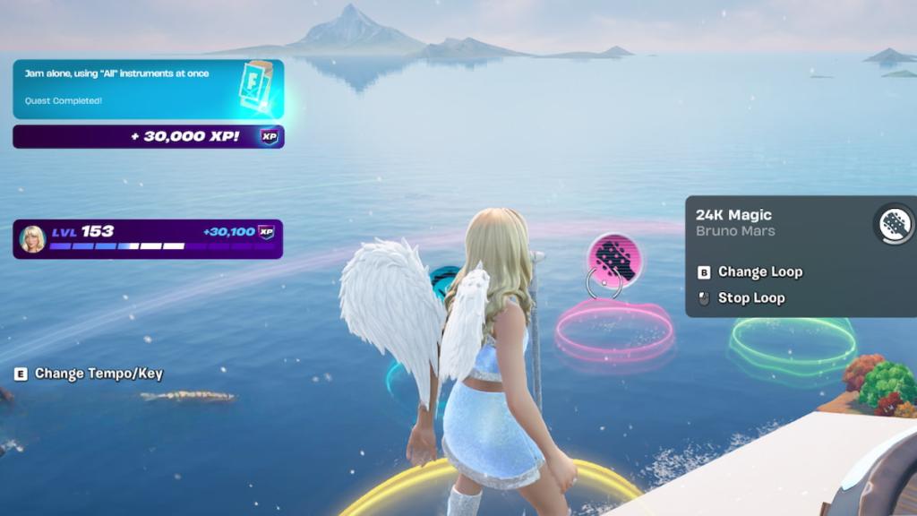 Jamming with all instruments at once and completing the quest in Fortnite