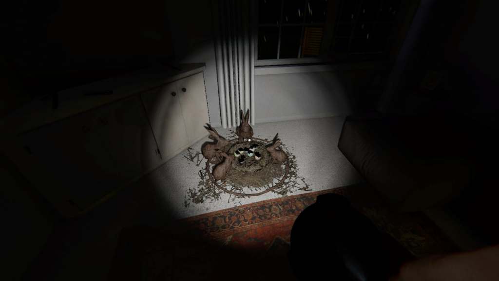 A Forest Minion nest in the living room at 6 Tanglewood Drive in Phasmophobia