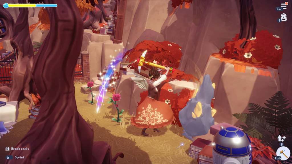 Mining a rock node in Disney Dreamlight Valley