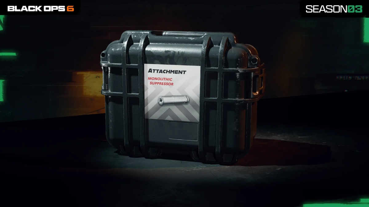An image of a kit showing the Monolithic Suppressor attachment with the Black Ops 6 logo on top left