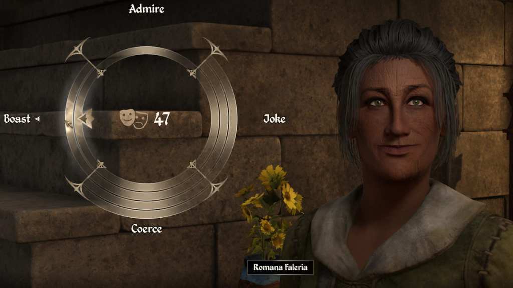 Oblivion smiling expression while persuading