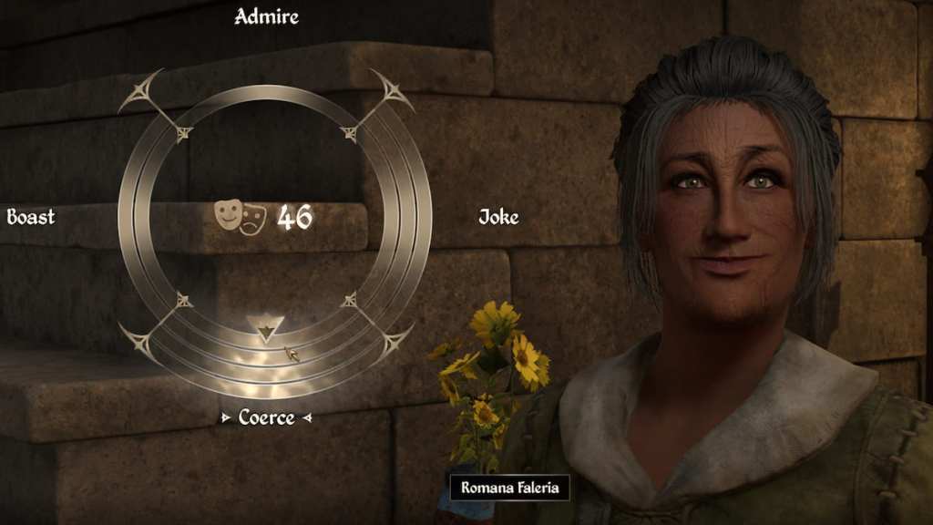 Oblivion grinning expression while persuading