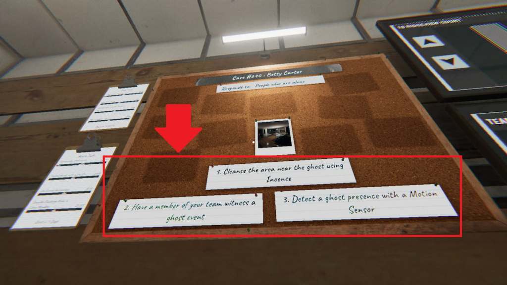 Three optional objectives on a board marked in Phasmophobia