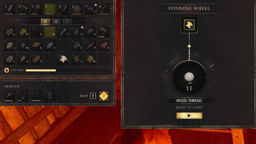 RuneScape Dragonwilds wool thread in the spinning wheel