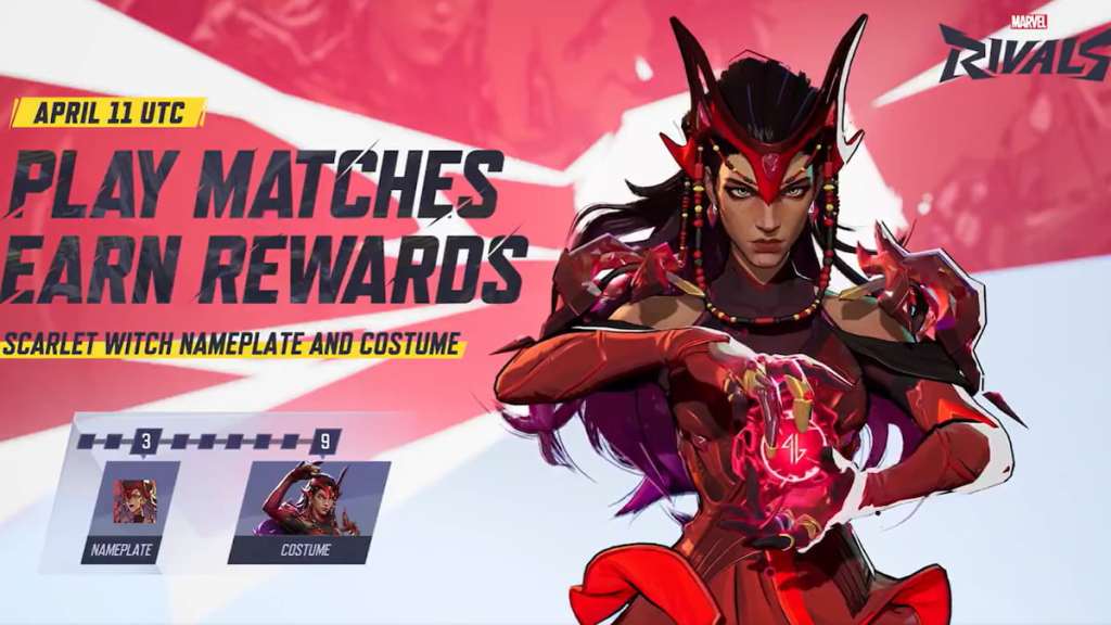 The promotional art for the free Scarlet Witch Chaos Gown skin in Marvel Rivals