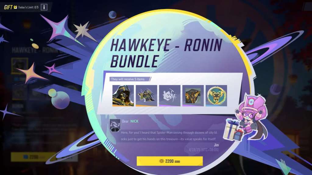 Sending a hawkeye ronin bundle as a gift in marvel rivals
