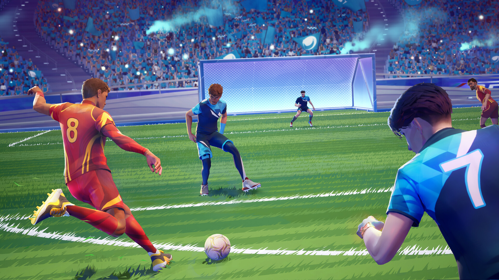 Rematch promo art of a player shooting the ball