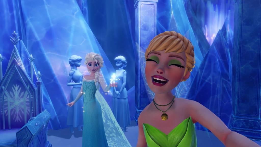 Taking a picture with Elsa in an ice cave in disney dreamlight valley