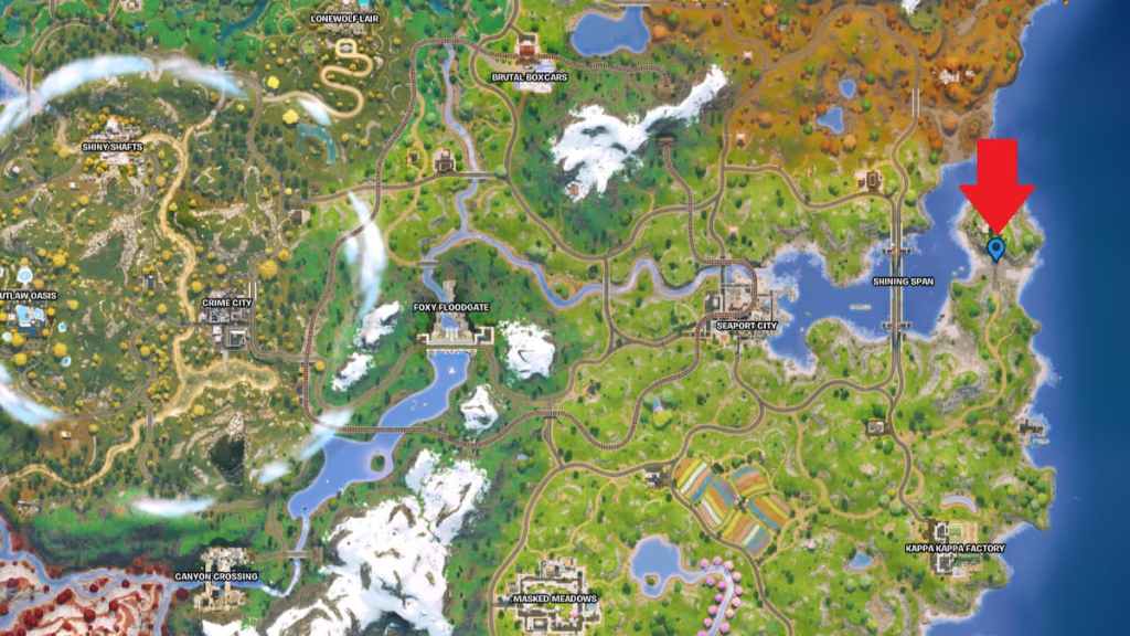 The Pit location marked on a map in Fortnite