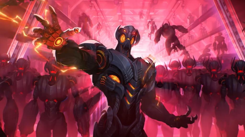 Ultron holding out his hand with an army behind him in marvel rivals