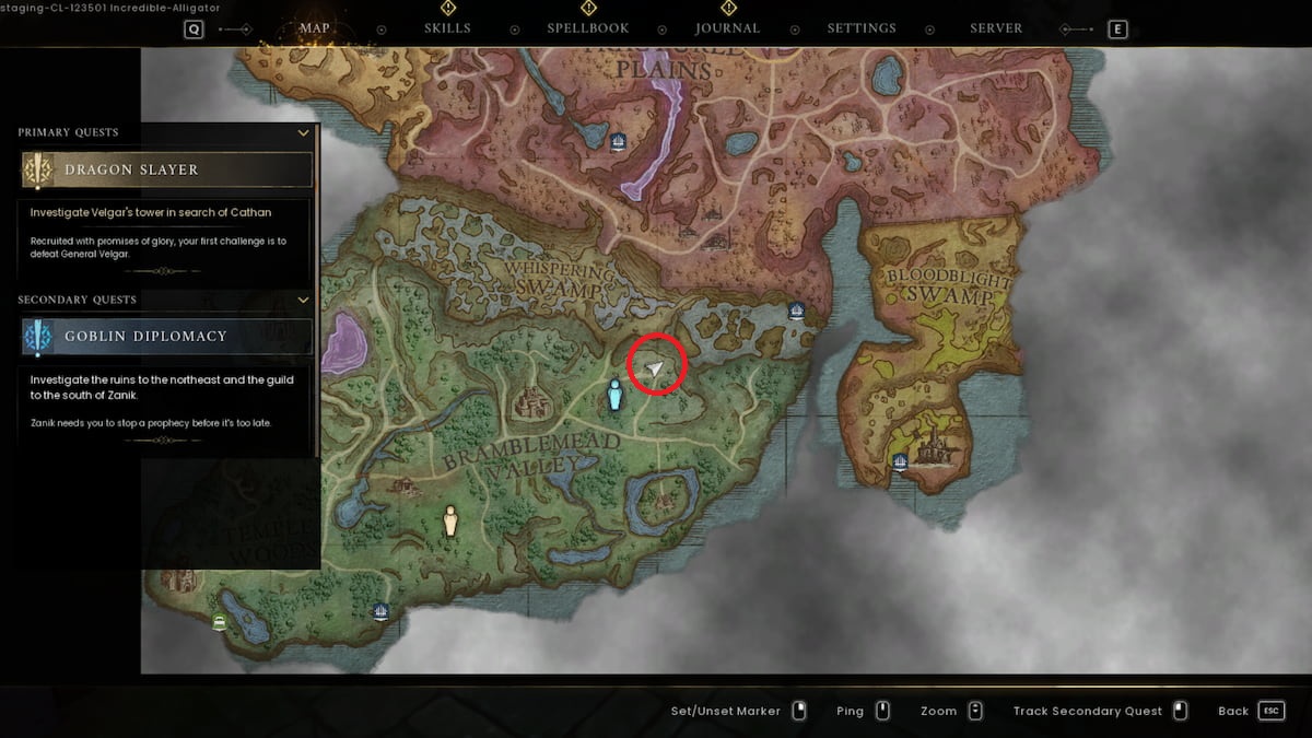 Ruin map location for Goblin Diplomacy quest