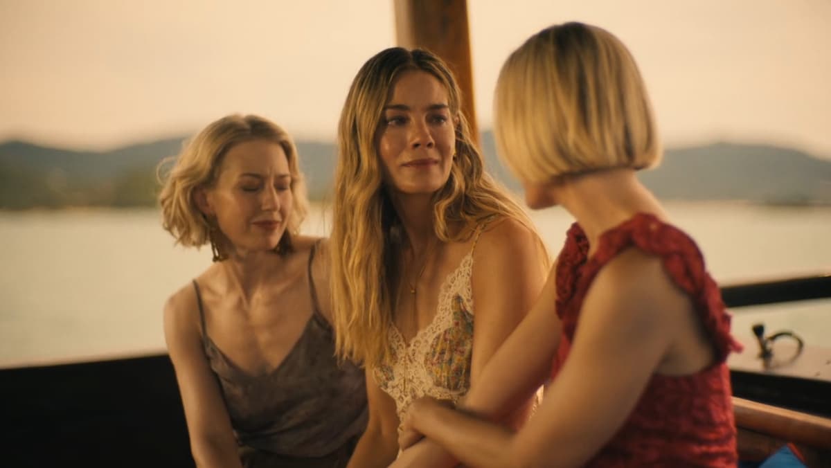 three women sitting on a boat in the white lotus season 3