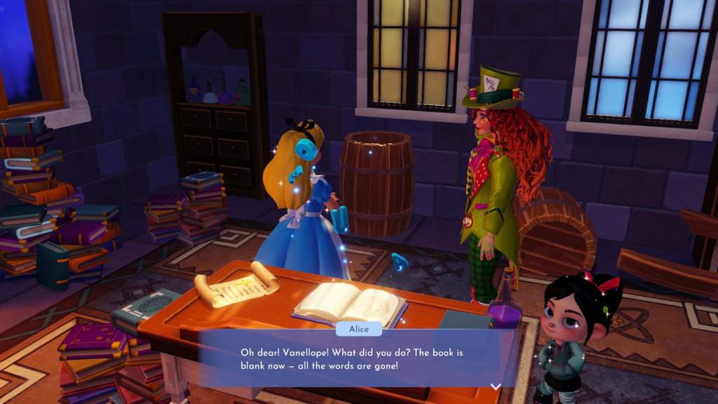 Word flying out of Merlin's book in DDV