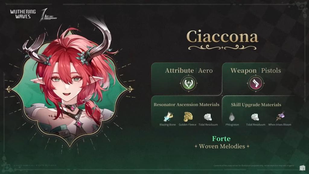 wuwa ciaccona ascension and skill level up materials