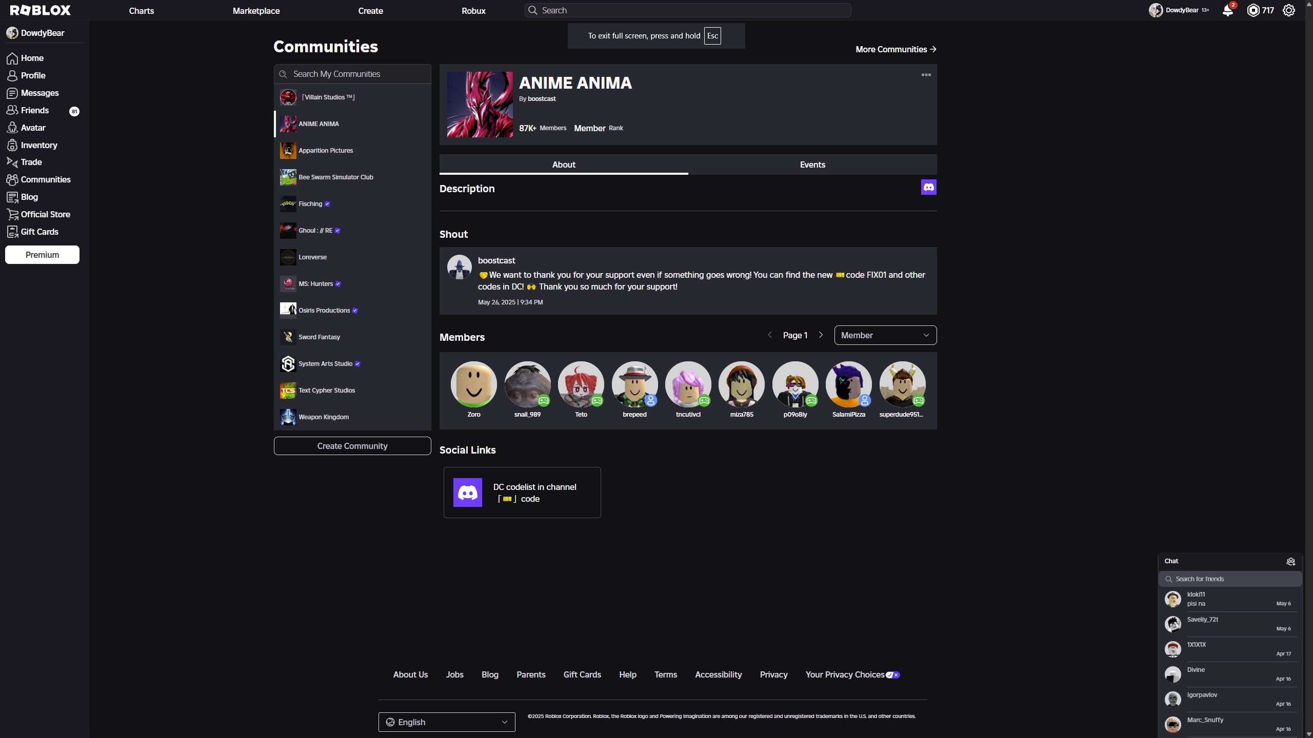 The Anime Anima Roblox Group page