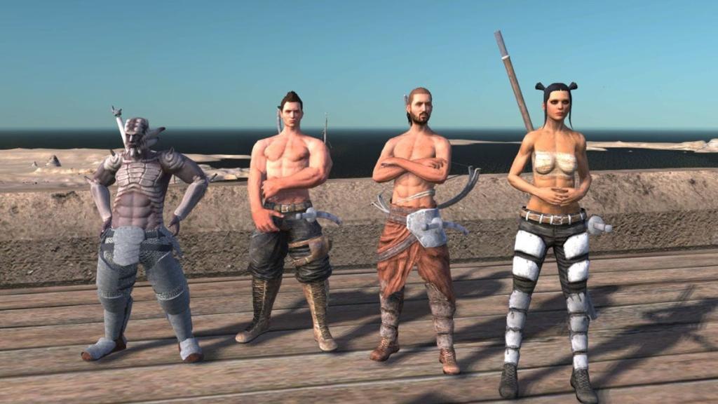 High-level characters showing off their muscles in Kenshi