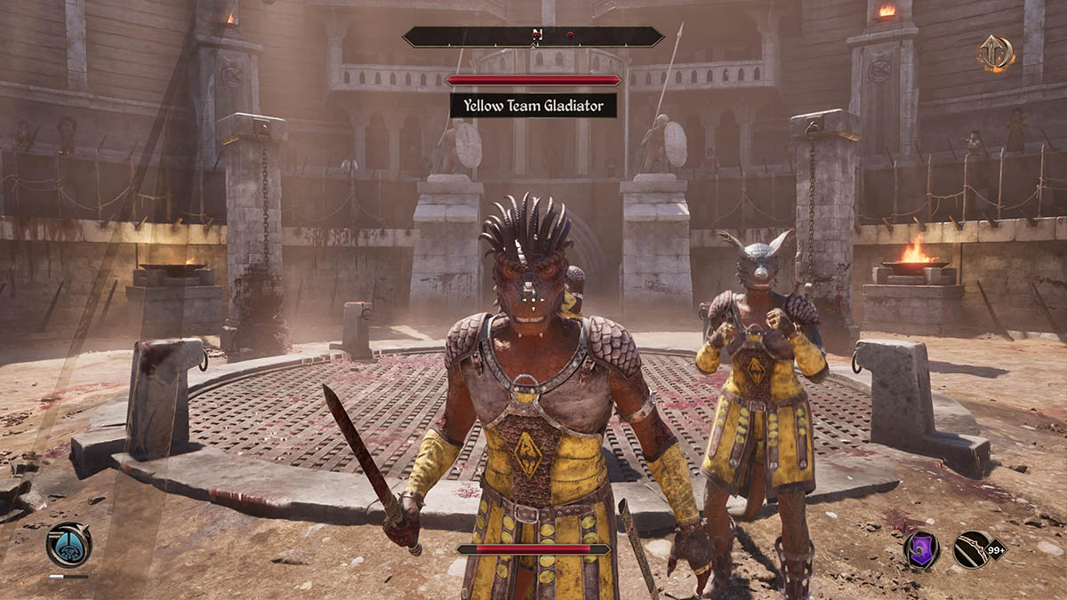 The Hero fights the Argonian prisoners in Oblivion Remastered.