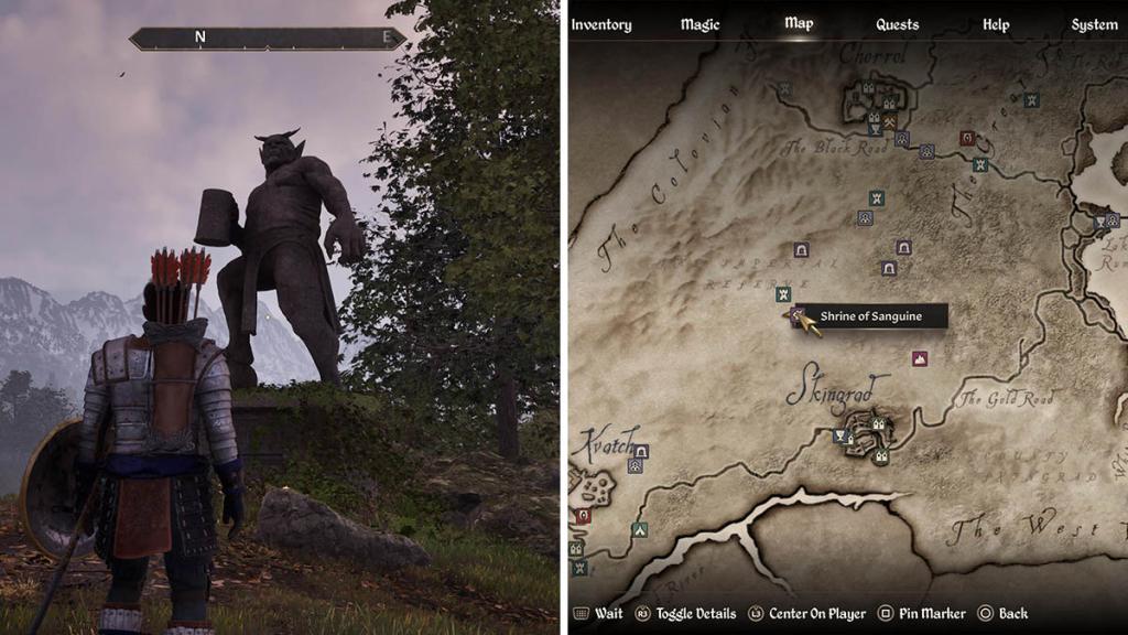 The location of the Shrine of Sanguine in Oblivion Remastered.