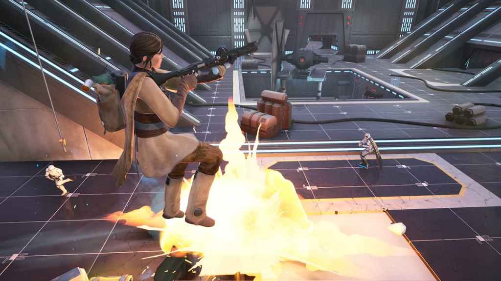 Captain Phasma throwing an explosive at Leia in Fortnite