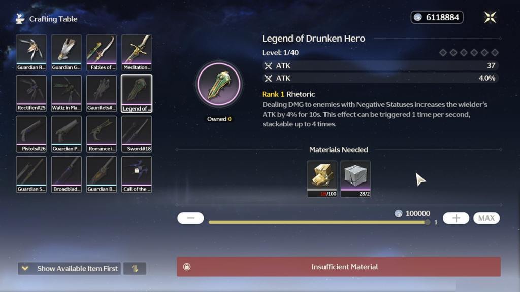 crafting legend of drunken hero