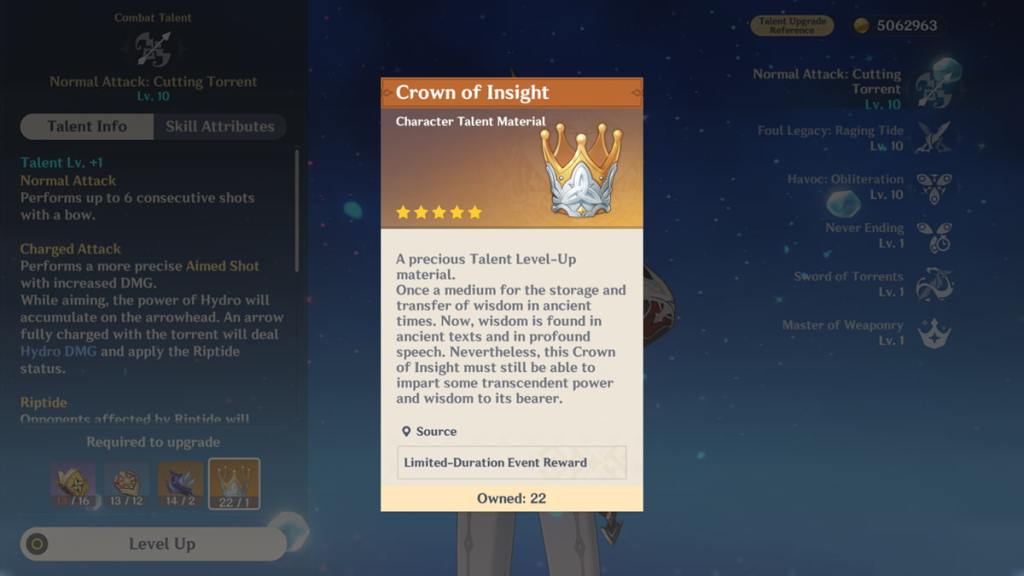 crown of insight - talent level up material