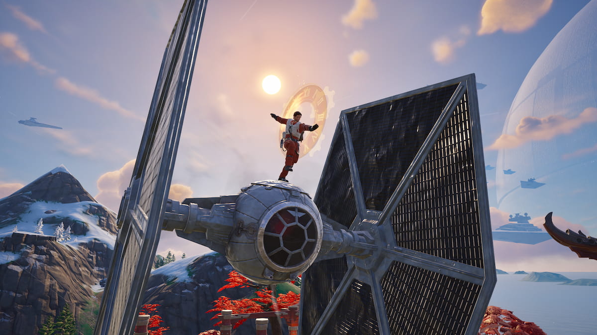 Poe dancing on a TIE Fighter in Fortnite