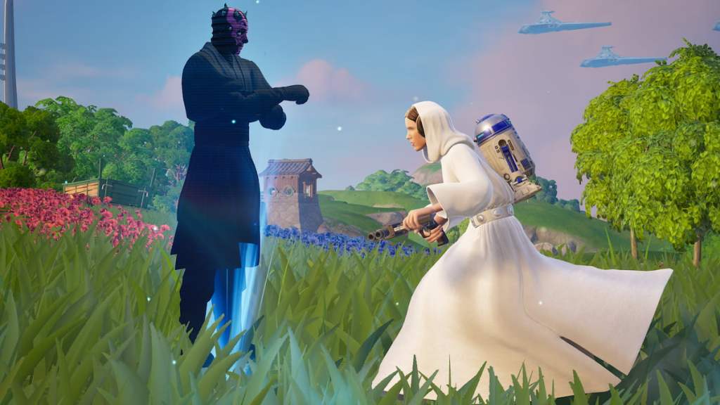 Leia running at Darth Maul in Fortnite