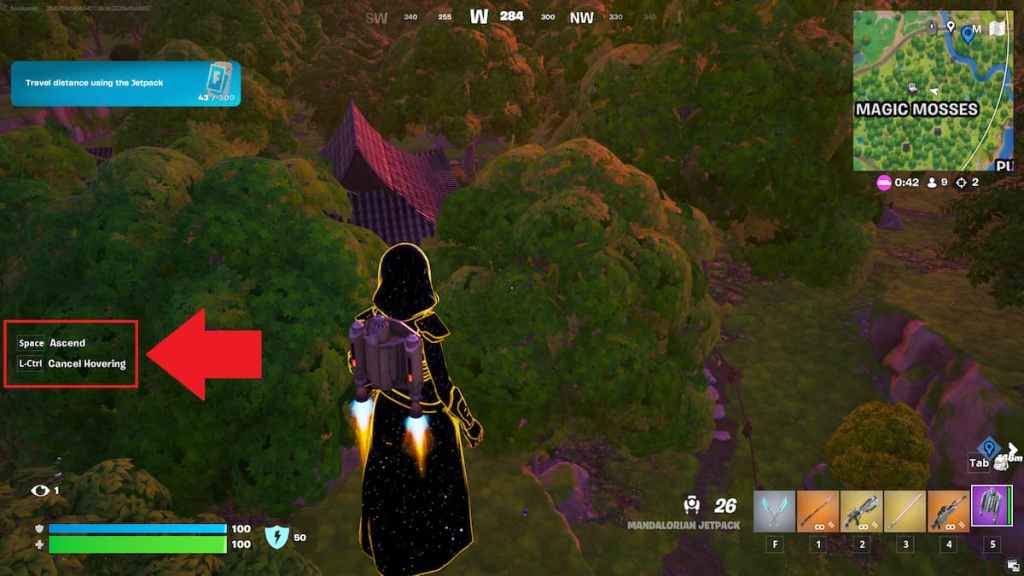 Mandalorian jetpack controls marked in Fortnite