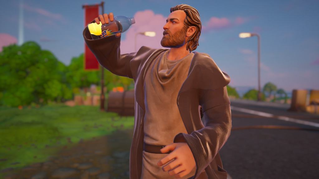 Obi Wan Kenobi drinking Slap Juice in Fortnite