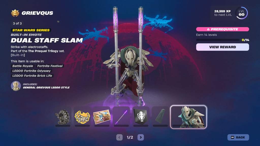 Page one Grievous rewards in Fortnite