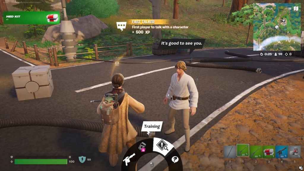 Talking to Luke about training in Fortnite