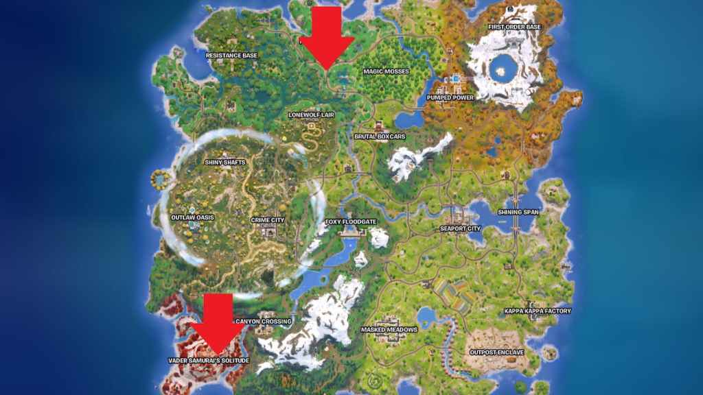 TIE Fighter locations on Fortnite map