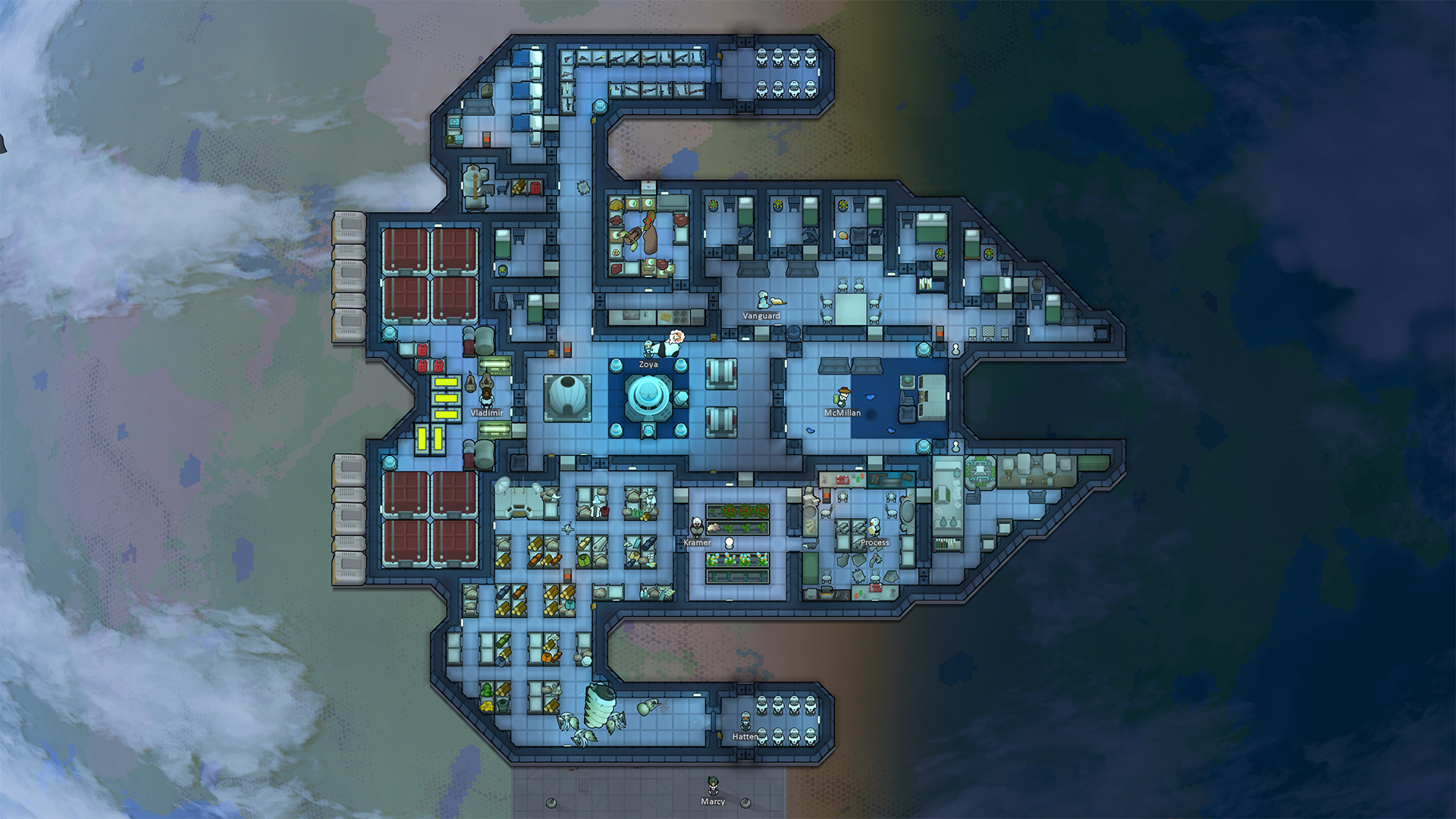 A fully-developed gravship in Rimworld Odyssey DLC